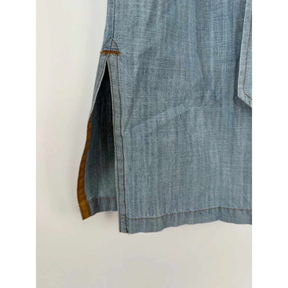 J. Peterman Womens Large Indigo Cotton Chambray Shirt Dress Cowgirl Boho Western - Picture 7 of 14
